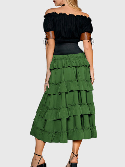 Green Ruffle A-Line Skirt