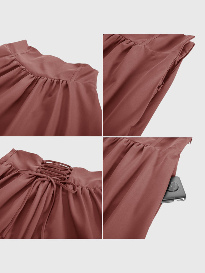 Red-Brown Vintage High Waist Swing Maxi Skirt