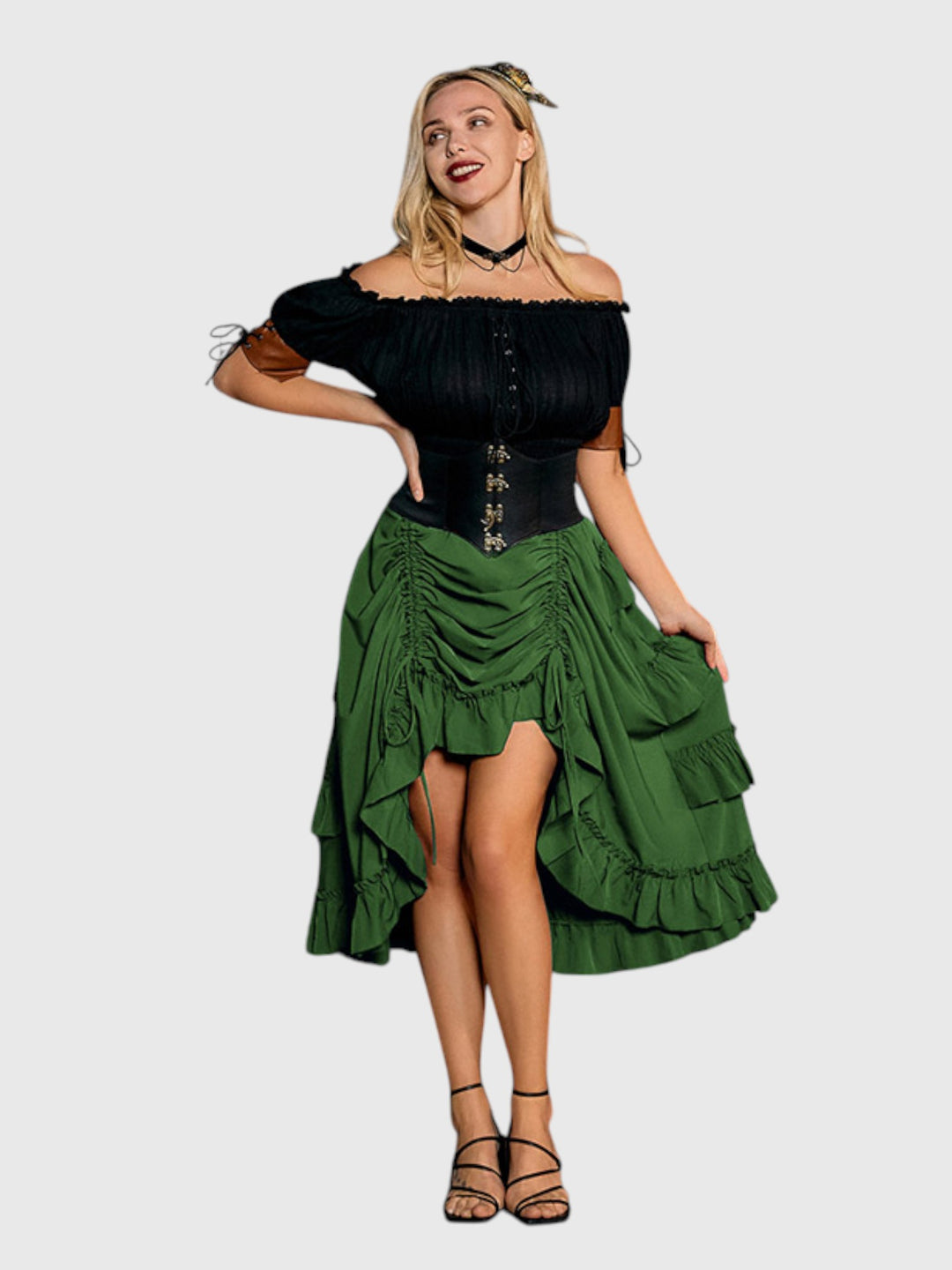 Green Ruffle A-Line Skirt
