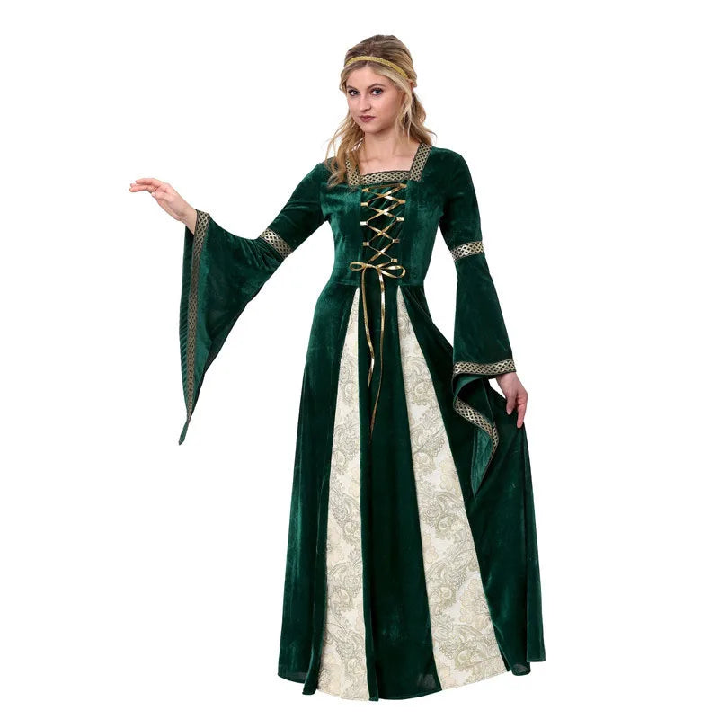 Halloween European Medieval Vintage Court Queen Cosplay Dress  Adult Greek Princess Queen Costume  M-2XL