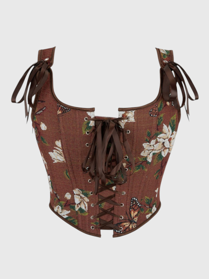 Brown Floral Overbust Corset Top