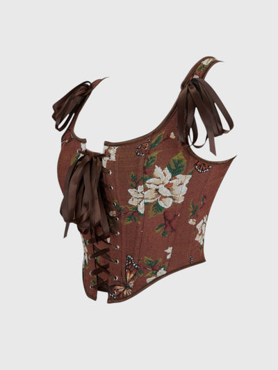 Brown Floral Overbust Corset Top
