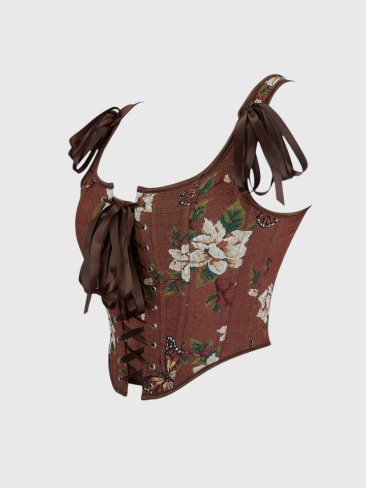 Brown Floral Overbust Corset Top