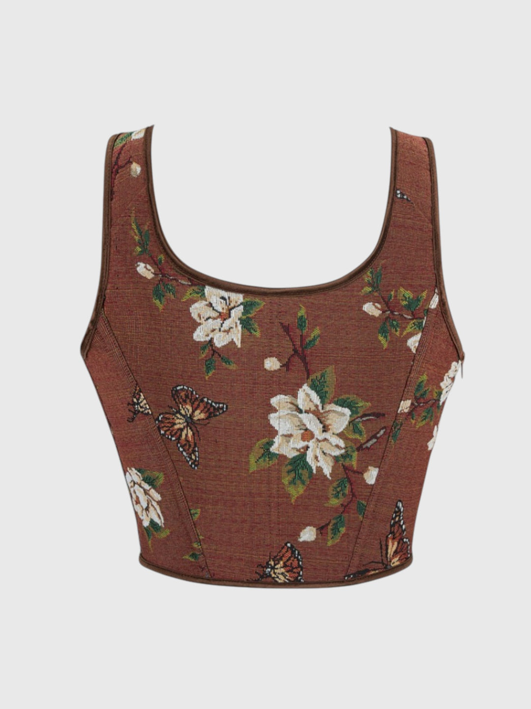 Brown Floral Overbust Corset Top