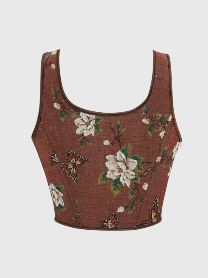 Brown Floral Overbust Corset Top