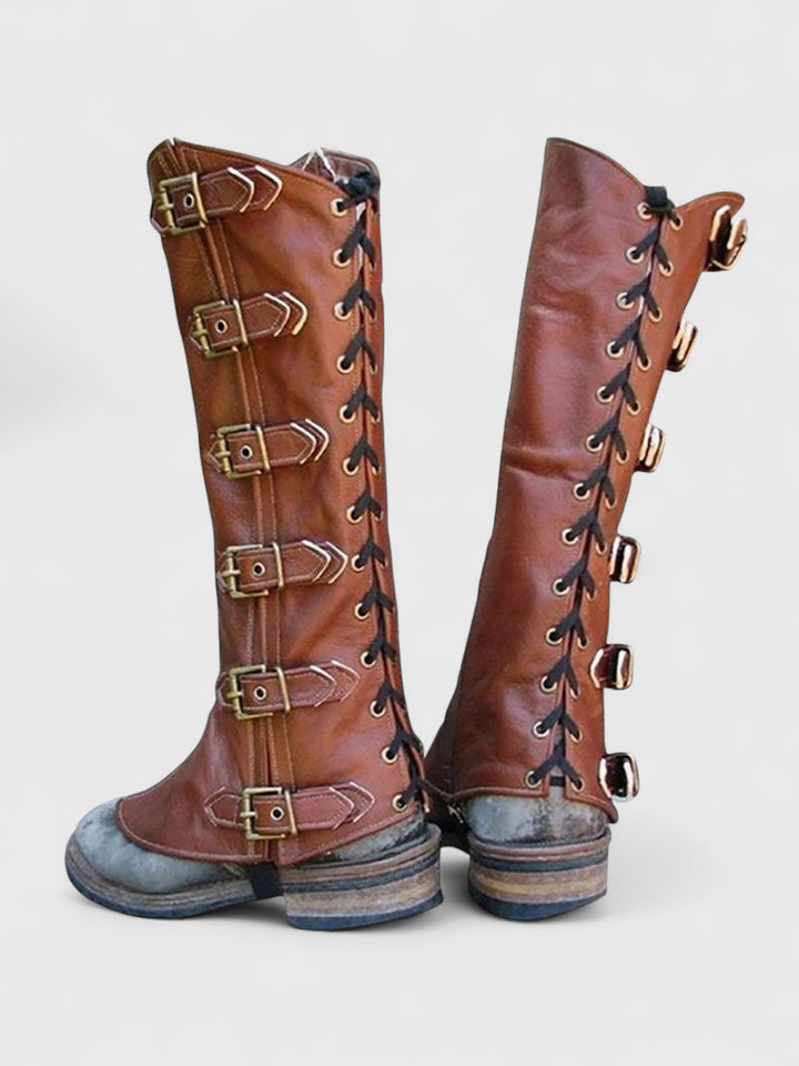 Rogue’s Buckled Leather Leg Guards