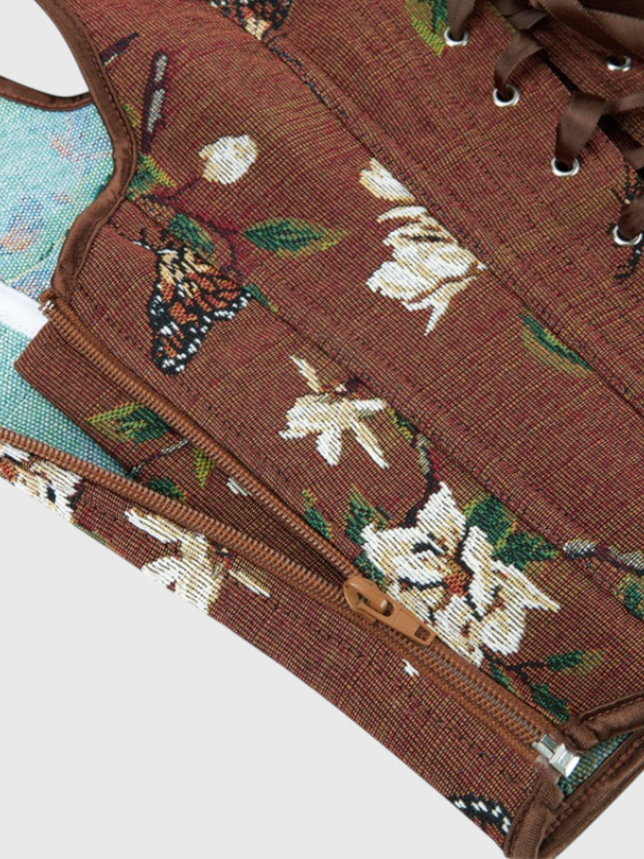 Brown Floral Overbust Corset Top