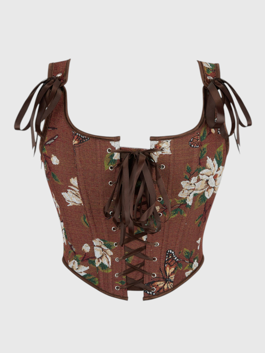 Brown Floral Overbust Corset Top