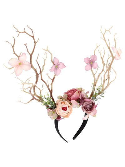 Floral Antler Headband With Branches & Flowers