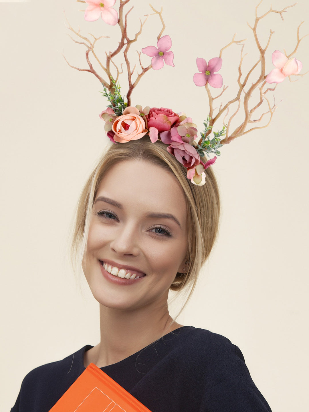 Floral Antler Headband With Branches & Flowers