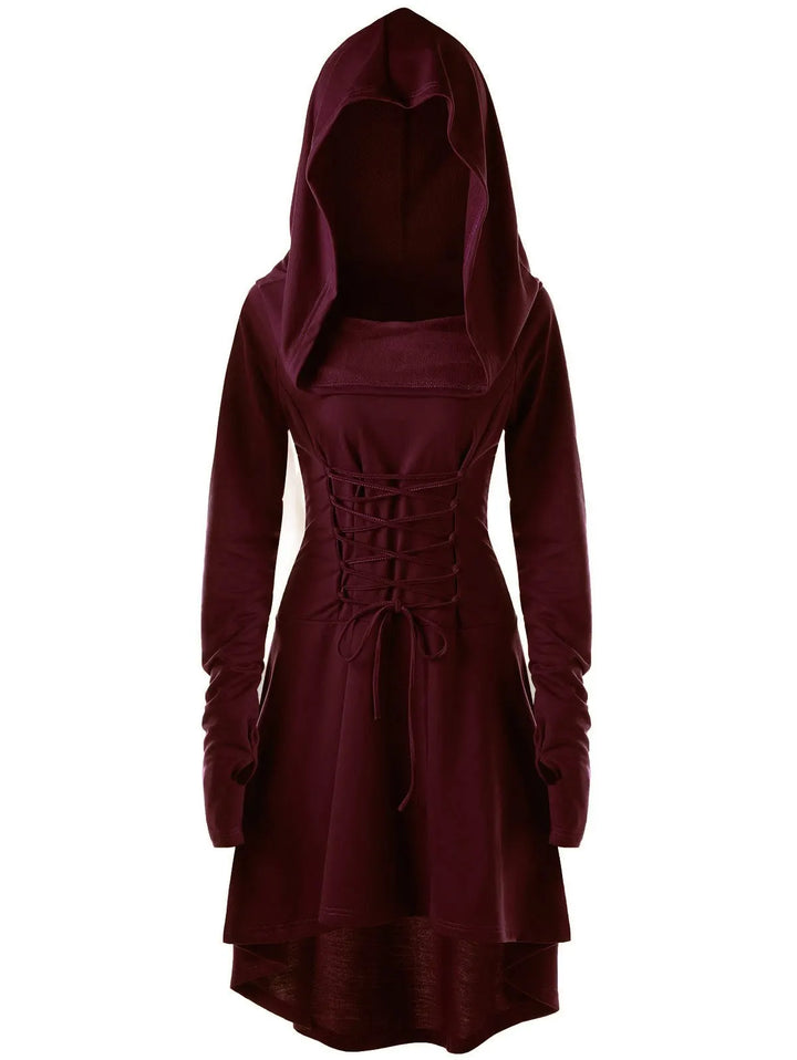 Medieval Women Archer Costume Long Sleeve Hooded Pixie Cosplay Dress Renaissance Femal Hunter Larp Robe Bandage Plus size s-4XL