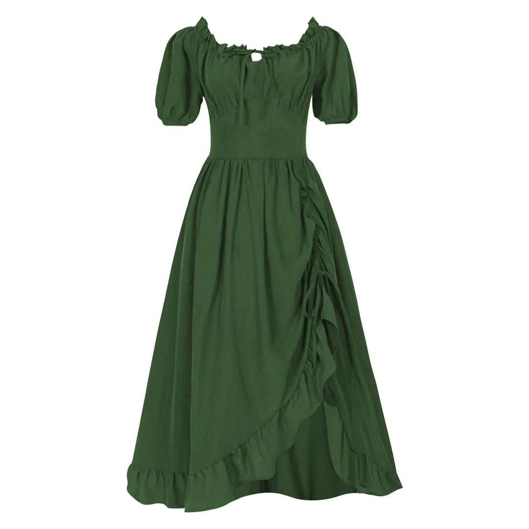 Women Elgant Party Dresses A Line Short Sleeve Square Neck Long Dresses Reteo Ruffle Drawstring Tunic Dress Medieval Costumes