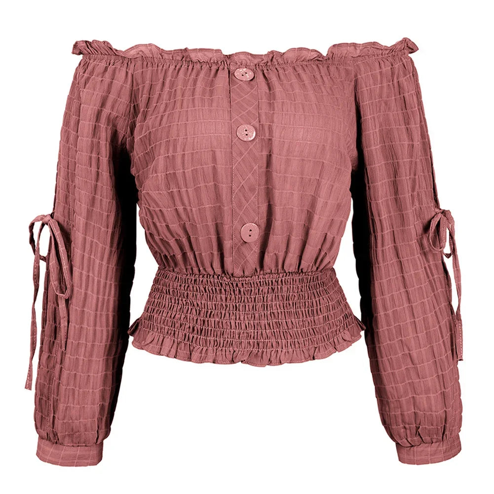 Womens Medieval Blouse Vintage Off Shoulder Shirts Half Sleeve Shirt Medieval Boho Blouses Pirate Crop Top Carnival Party Outfit