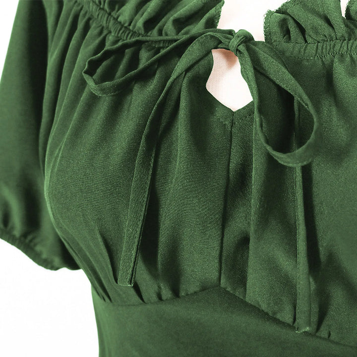 Women Elgant Party Dresses A Line Short Sleeve Square Neck Long Dresses Reteo Ruffle Drawstring Tunic Dress Medieval Costumes