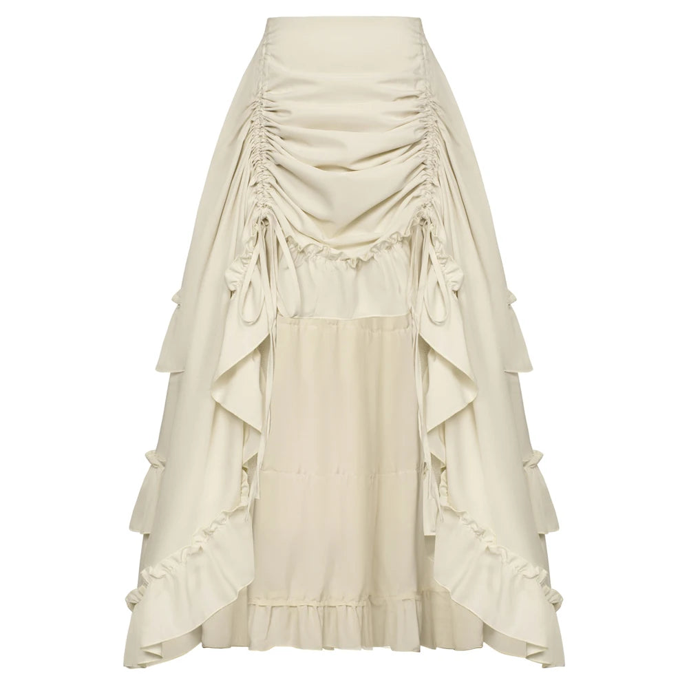 Women Skirts Vintage Renaissance Length Adjustable Skirt Elastic-Waist Ruffled Maxi Skirt Steampunk Gothic Halloween Costume