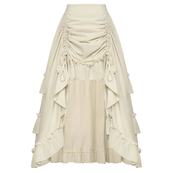 Women Skirts Vintage Renaissance Length Adjustable Skirt Elastic-Waist Ruffled Maxi Skirt Steampunk Gothic Halloween Costume