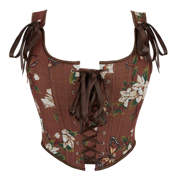 Retro Renaissance Women Clothing Going Out Cropped Top Lace Up Boned Floral Print Vest Tank Women Corset Plus Size