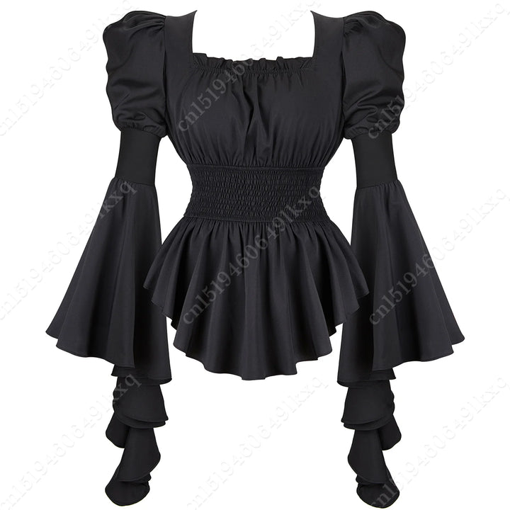 Medieval blouse women Long Sleeves Steampunk Pirate blouse Victorian Girls Gothic Costume Retro Shirt Black