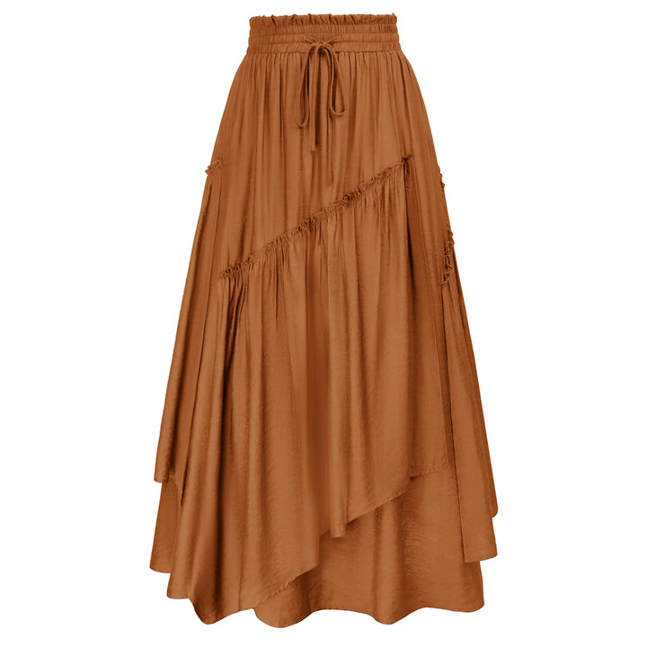 SD Women Renaissance Overlay Decorated Skirt Drawstring Waist Swing Skirt With Open Side Seam Pockets