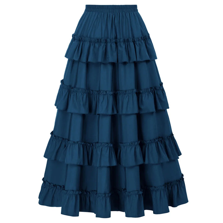 Women Skirts Vintage Renaissance Length Adjustable Skirt Elastic-Waist Ruffled Maxi Skirt Steampunk Gothic Halloween Costume