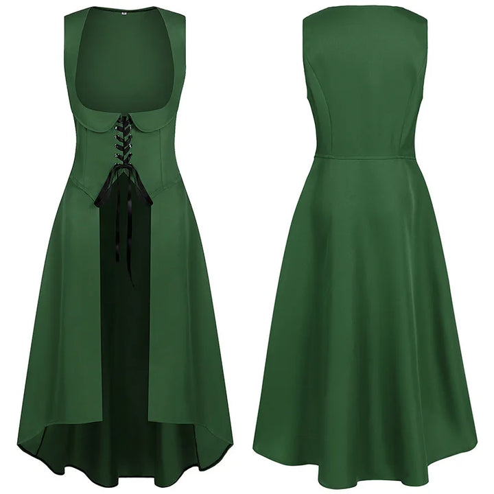 Medieval Women Renaissance Lace-Up Vest Dress Irregular Hem Dress Sleeveless Sweetheart U-Neck Gothic Pirate Cosplay Costume