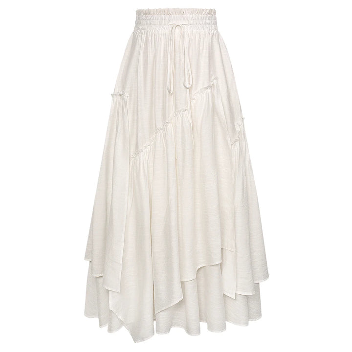 SD Women Renaissance Overlay Decorated Skirt Drawstring Waist Swing Skirt With Open Side Seam Pockets