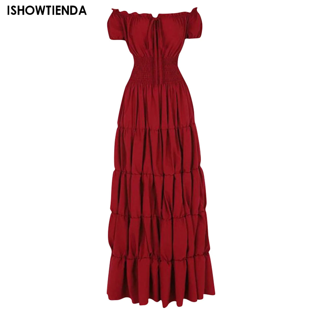 Halloween Woman Medieval Princess Flare Sleeve Dress Polyester Oversized Skinny Female Retro Palace Renaissance Gothic Ball Gown
