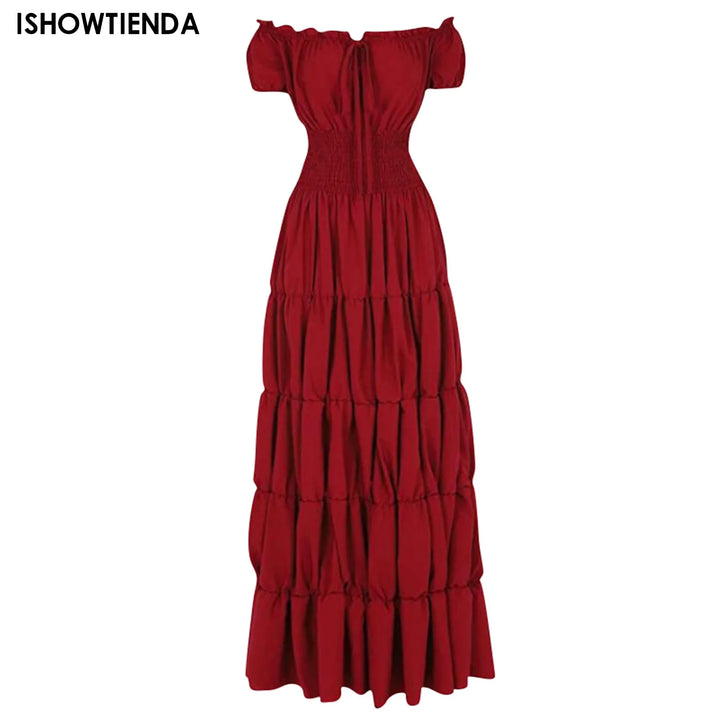 Halloween Woman Medieval Princess Flare Sleeve Dress Polyester Oversized Skinny Female Retro Palace Renaissance Gothic Ball Gown