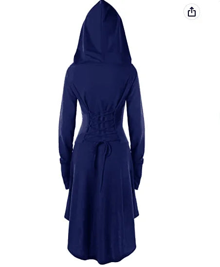Medieval Women Archer Costume Long Sleeve Hooded Pixie Cosplay Dress Renaissance Femal Hunter Larp Robe Bandage Plus size s-4XL
