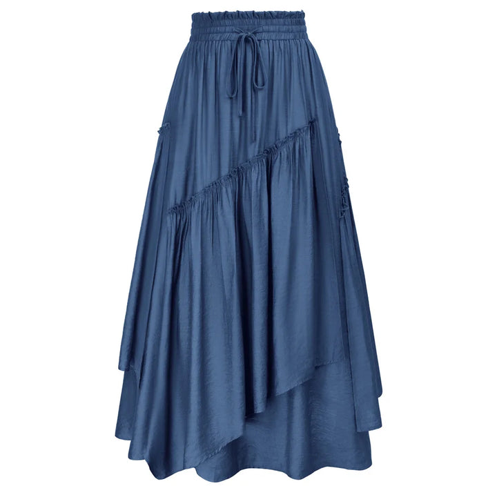 SD Women Renaissance Overlay Decorated Skirt Drawstring Waist Swing Skirt With Open Side Seam Pockets