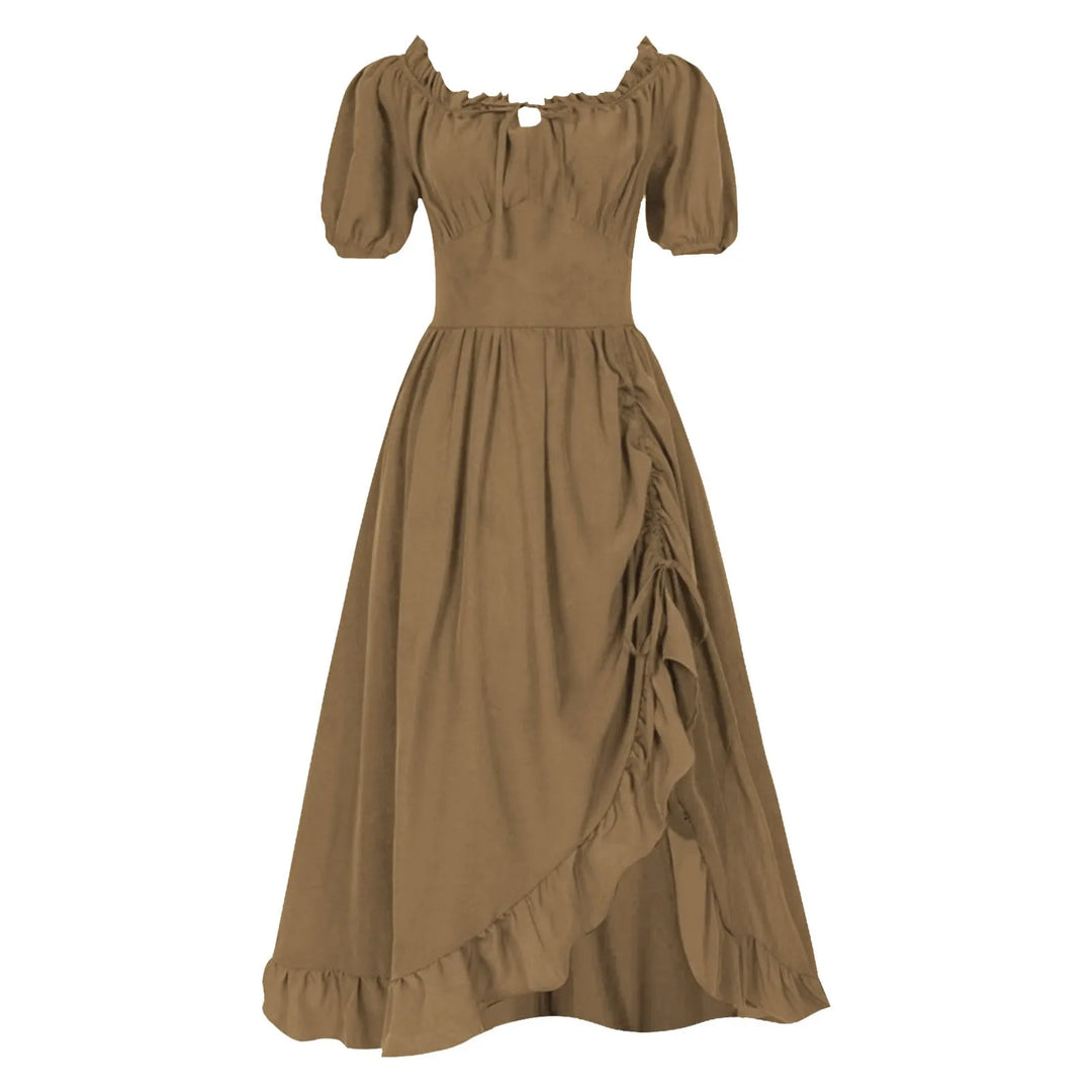 Women Elgant Party Dresses A Line Short Sleeve Square Neck Long Dresses Reteo Ruffle Drawstring Tunic Dress Medieval Costumes