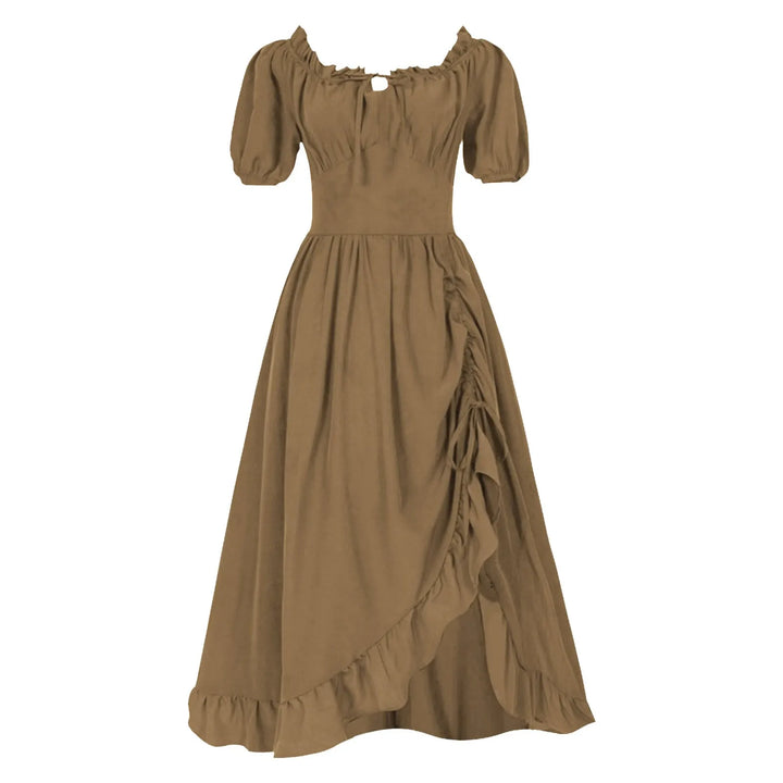 Women Elgant Party Dresses A Line Short Sleeve Square Neck Long Dresses Reteo Ruffle Drawstring Tunic Dress Medieval Costumes