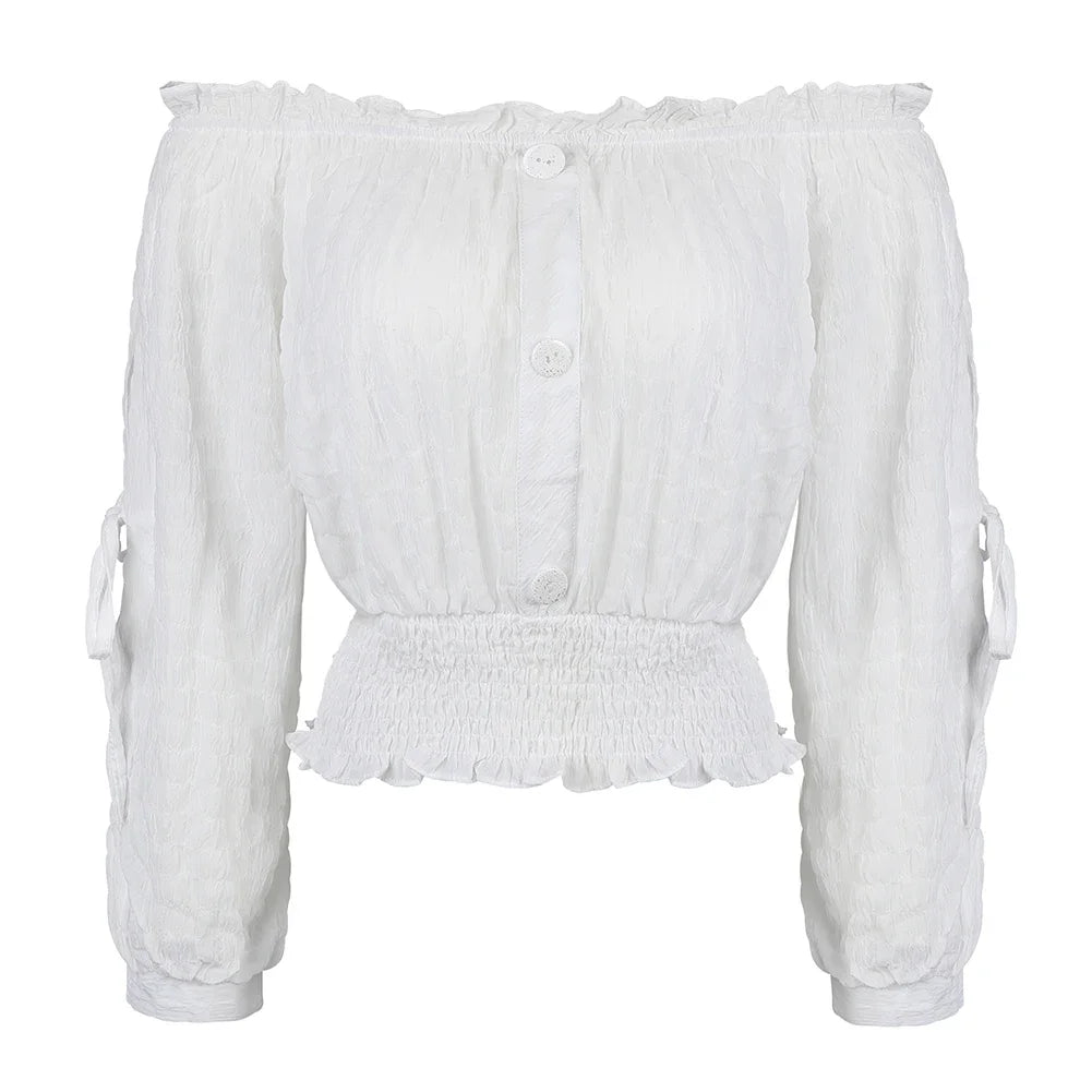 Womens Medieval Blouse Vintage Off Shoulder Shirts Half Sleeve Shirt Medieval Boho Blouses Pirate Crop Top Carnival Party Outfit