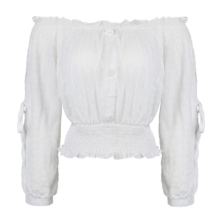 Womens Medieval Blouse Vintage Off Shoulder Shirts Half Sleeve Shirt Medieval Boho Blouses Pirate Crop Top Carnival Party Outfit