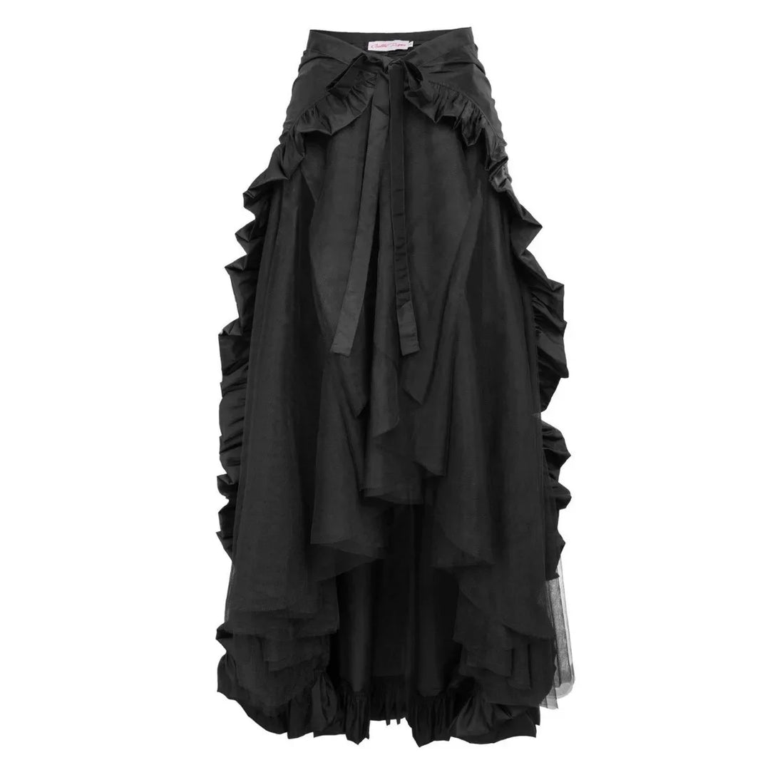Women Gothic Steampunk Pirate Maxi Skirts Retro Renaissance Victorian Ruffled Hem A-Line Skirts Medieval Party Halloween Costume