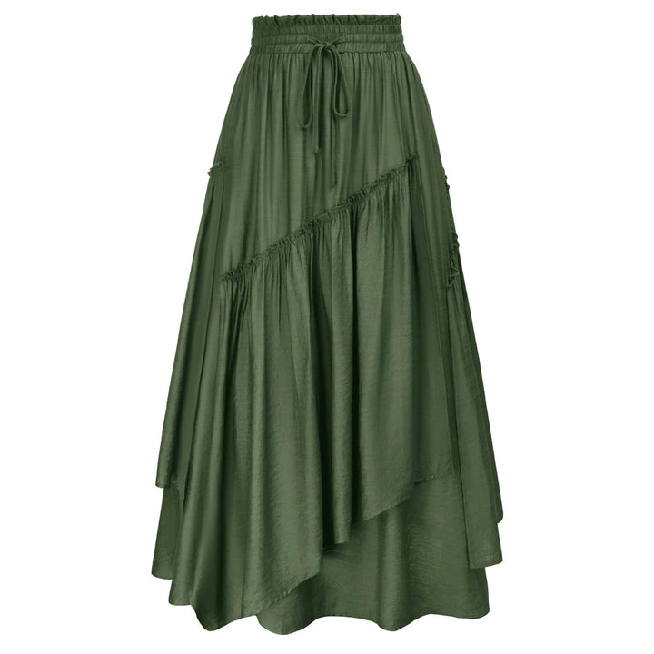 SD Women Renaissance Overlay Decorated Skirt Drawstring Waist Swing Skirt With Open Side Seam Pockets