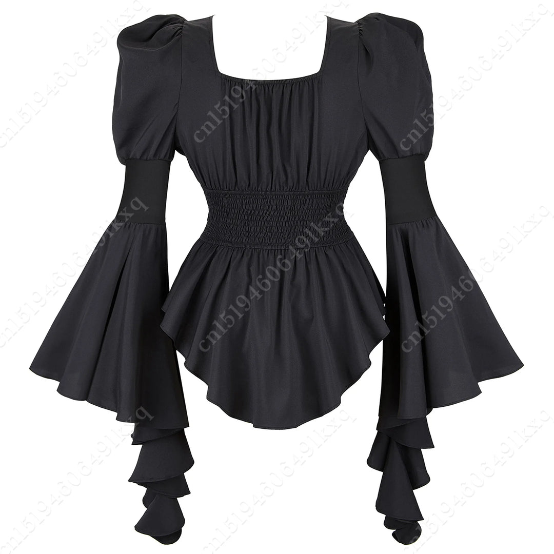 Medieval blouse women Long Sleeves Steampunk Pirate blouse Victorian Girls Gothic Costume Retro Shirt Black