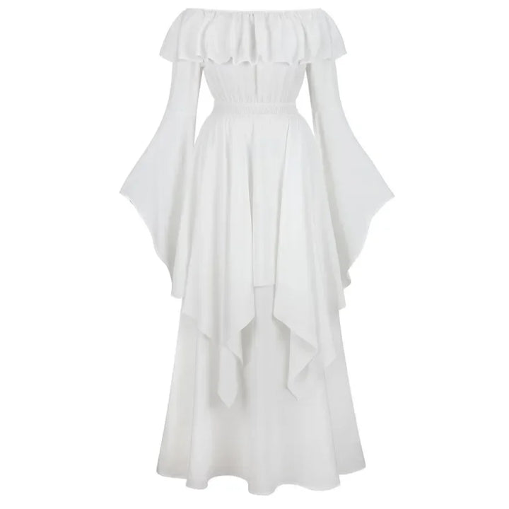 Vintage Bell Sleeve Medieval Off Shoulder Elastic High Waist Smocked Renaissance Dress For Women Halloween Cosplay Costume