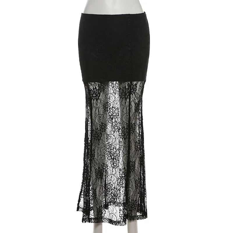 Lace Panel Maxi Skirt