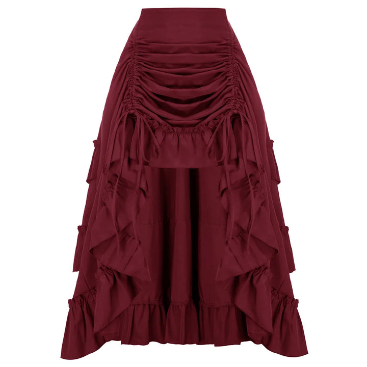 Women Skirts Vintage Renaissance Length Adjustable Skirt Elastic-Waist Ruffled Maxi Skirt Steampunk Gothic Halloween Costume