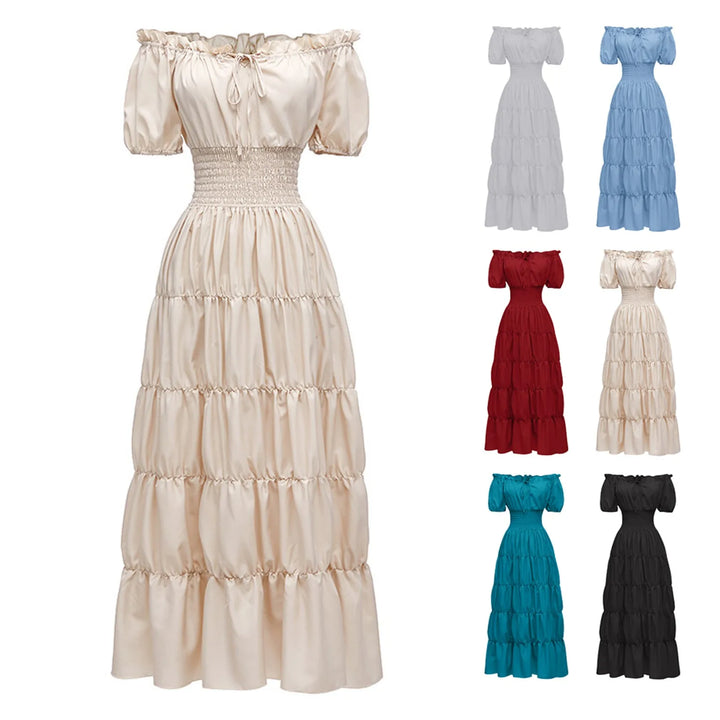 Halloween Woman Medieval Princess Flare Sleeve Dress Polyester Oversized Skinny Female Retro Palace Renaissance Gothic Ball Gown