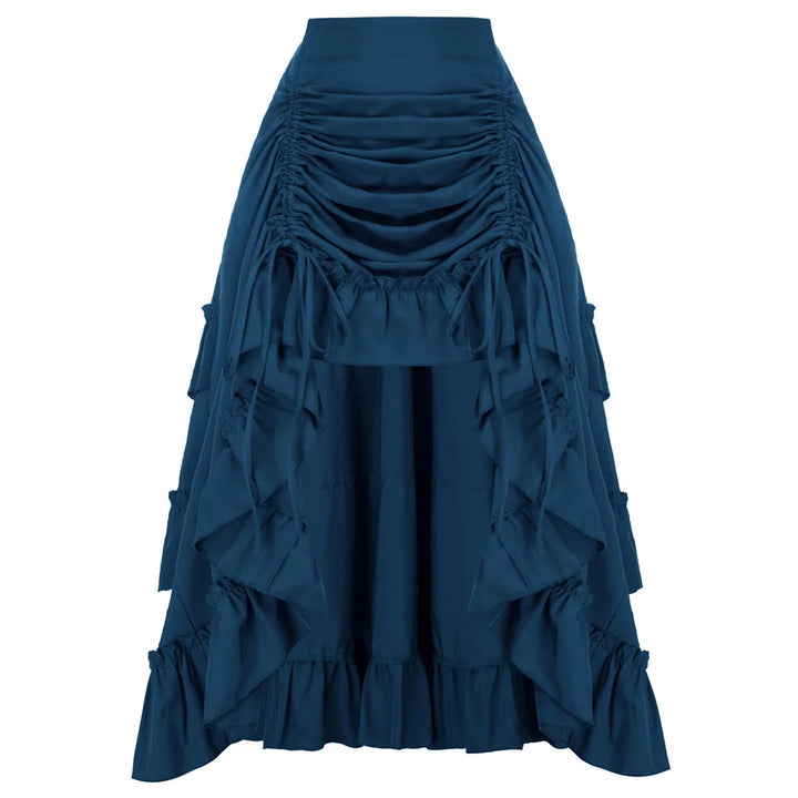 Women Skirts Vintage Renaissance Length Adjustable Skirt Elastic-Waist Ruffled Maxi Skirt Steampunk Gothic Halloween Costume