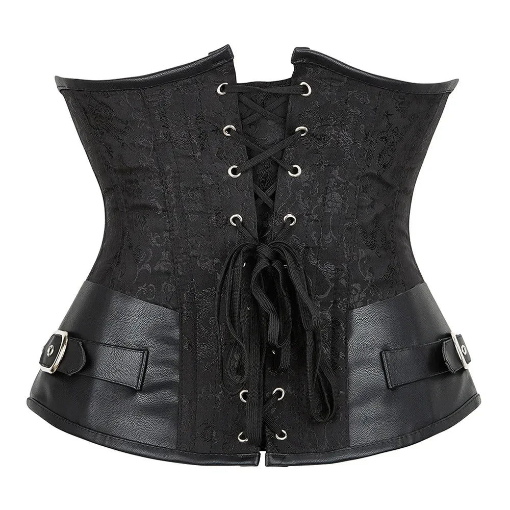 Corset Underbust Top Leather Lingerie Sexy Plus Size Gothic Punk Costume Pirate Basques Halloween Renaissance black Brown