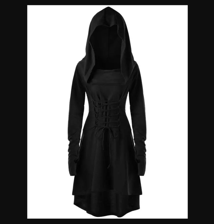 Medieval Women Archer Costume Long Sleeve Hooded Pixie Cosplay Dress Renaissance Femal Hunter Larp Robe Bandage Plus size s-4XL