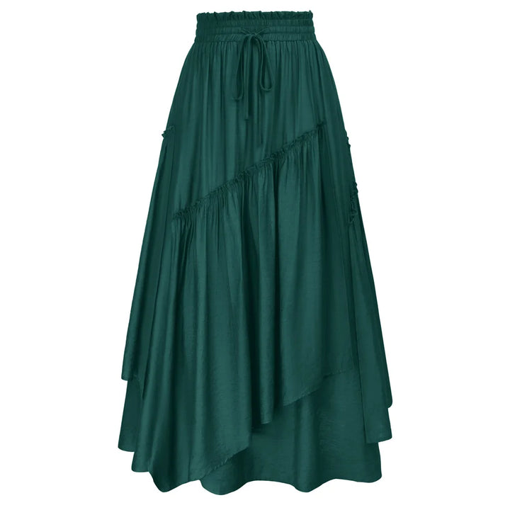 SD Women Renaissance Overlay Decorated Skirt Drawstring Waist Swing Skirt With Open Side Seam Pockets