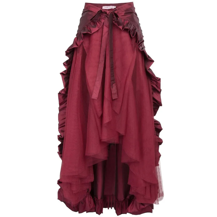 Women Gothic Steampunk Pirate Maxi Skirts Retro Renaissance Victorian Ruffled Hem A-Line Skirts Medieval Party Halloween Costume