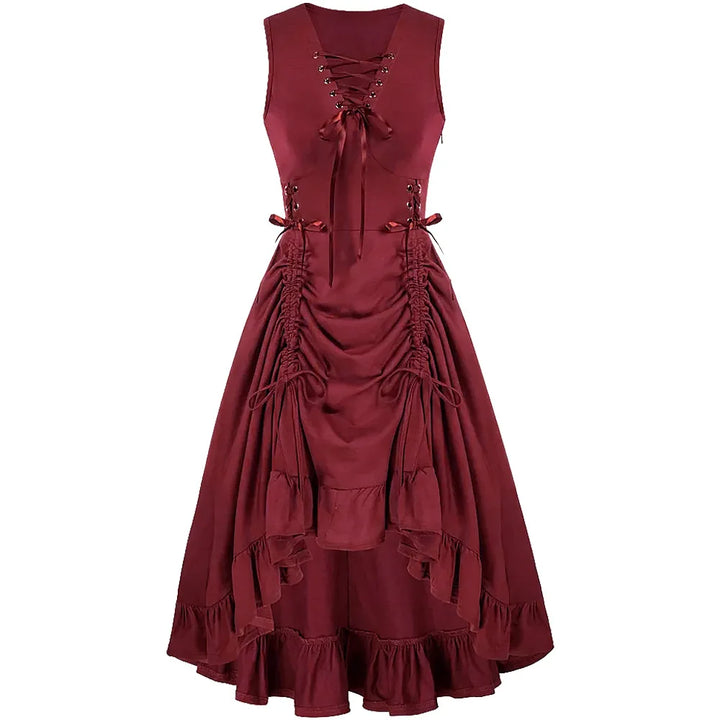 Womens Renaissance Steampunk Dress Lace Up High Low Dress Pirate Costume for Halloween Party