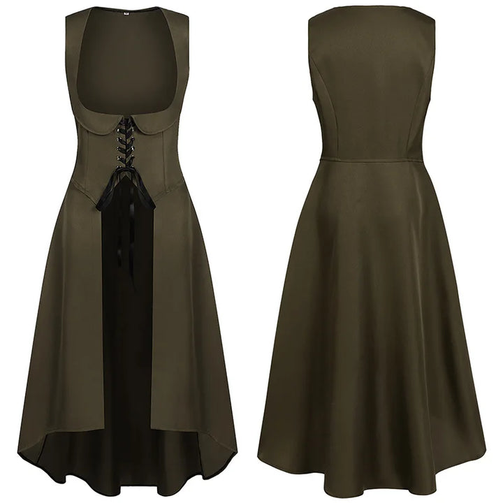 Medieval Women Renaissance Lace-Up Vest Dress Irregular Hem Dress Sleeveless Sweetheart U-Neck Gothic Pirate Cosplay Costume