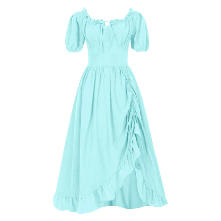 Women Elgant Party Dresses A Line Short Sleeve Square Neck Long Dresses Reteo Ruffle Drawstring Tunic Dress Medieval Costumes