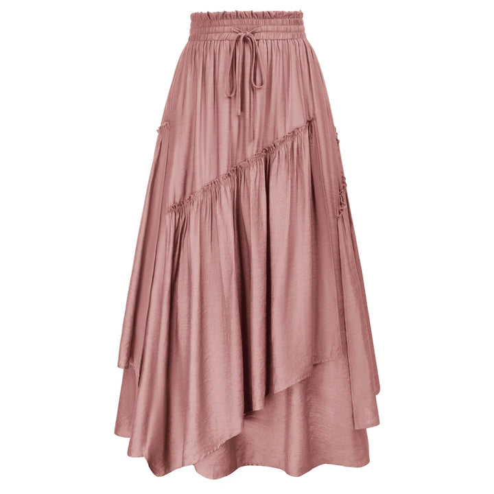 SD Women Renaissance Overlay Decorated Skirt Drawstring Waist Swing Skirt With Open Side Seam Pockets